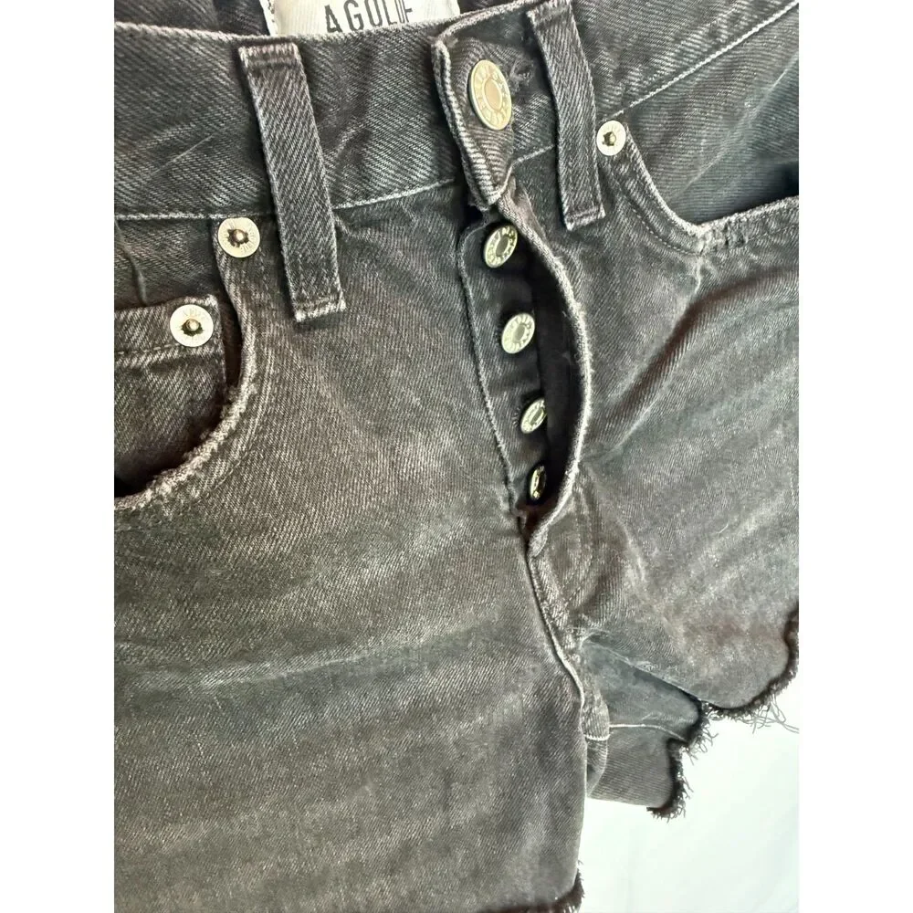 AGOLDE Parker Long Frayed Hem Button Fly Black Denim Cutoff Shorts Size 23